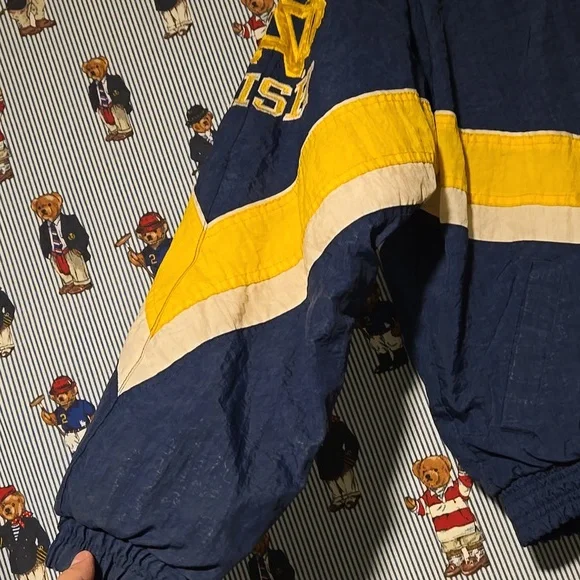 Vintage 90s Starter Notre Dame Fighting Irish College Jacket Blue Yellow Medium - Picture 8 of 16